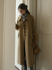 Waverly Retro Peak Collar Long Pocket Double-Faced Wool Cashmere Coat - Brown