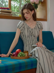 Eliza Round Neck Stripe Viscose Dress