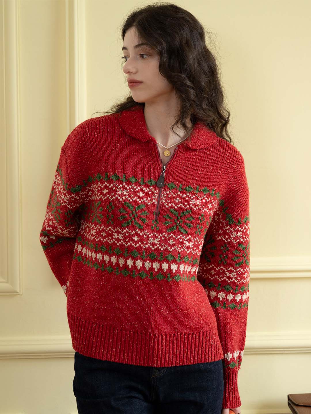 Skylar Geo Pattern Half Zip Drop Shoulder Sweater