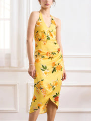 Zelda Printed V Neck Halter Dress