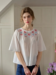 Kenia Lace-up Striped Floral Off The Shoulder Top