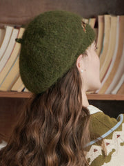Simple Retro Rabbit Embroidery Knitted Beret Caps