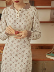 Emily Patterned Brown Polo Knitted Dress