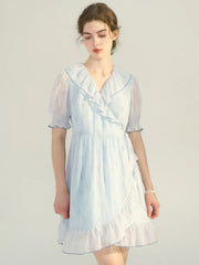 Amaris Original Ballet Girl Print V Neck Puff Sleeve Dress