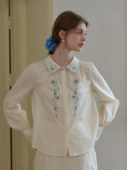 Luciana Peter Pan Collar Embroidery 100% Cotton Blouse
