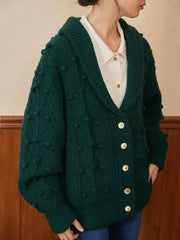 Nataly Cable Popcorn Chunky Green Knit Cardigan