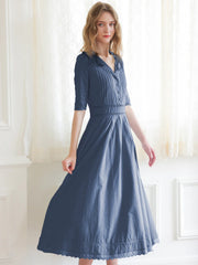 Fiona 100% Cotton Demin Blue Midi Dress