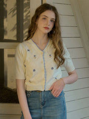 Adelyn Contrast Trim Floral Embroidered Cardigan