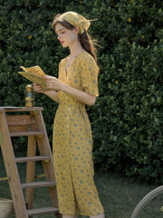 Samara Rose Polka Dot Floral V-neck Tea Dress