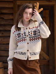 Madilynn Lapel Fair Isle Wool Cardigan