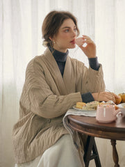 Simple Retro Emi Collarless Pocket Down Jacket - Khaki