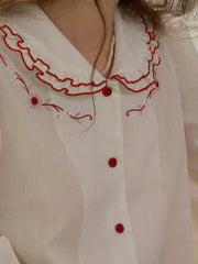 Maren Peter Pan Collar Floral Embroidery Blouse - White