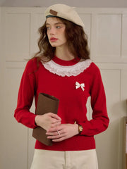 Veronica Round Neck Contrasting Bow Sweater