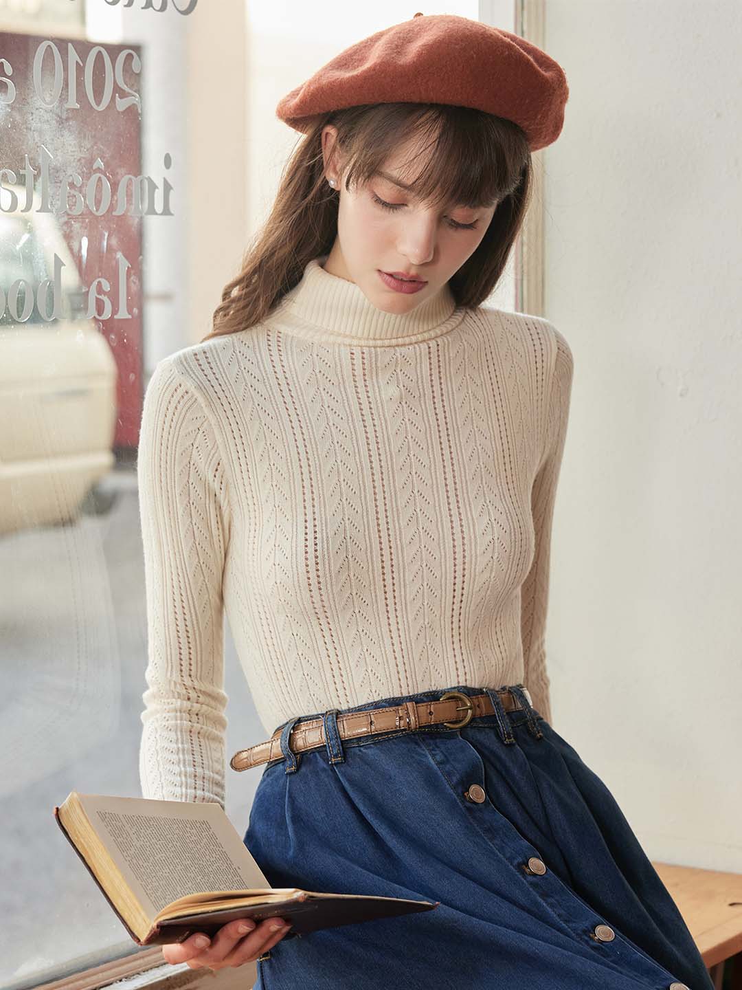 Ariana Solid Color Turtleneck Slim Fit Knitted Top