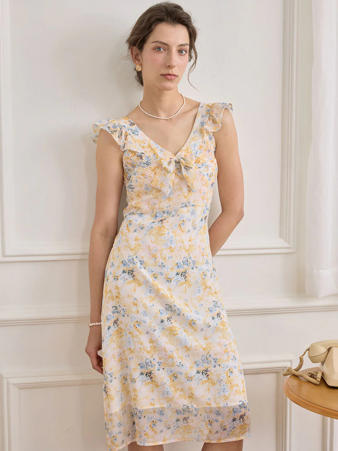 Ellis Floral Print Ruffle Trim Dress