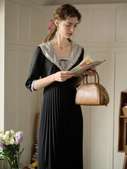 Ellie Square Neck Pleated Viscose Dress