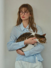 Keira Lapel Embroidery Shirt - Blue