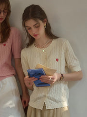 Siena Wave Neck Knit Wool Cardigan - Off White