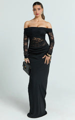 Suzanna Maxi Dress - Off Shoulder Lace Dress in Black