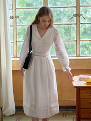 Jenna V-Neck 100% Cotton White Dress