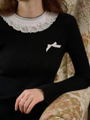 Jill Lace Collar Contrasting Knit Dress