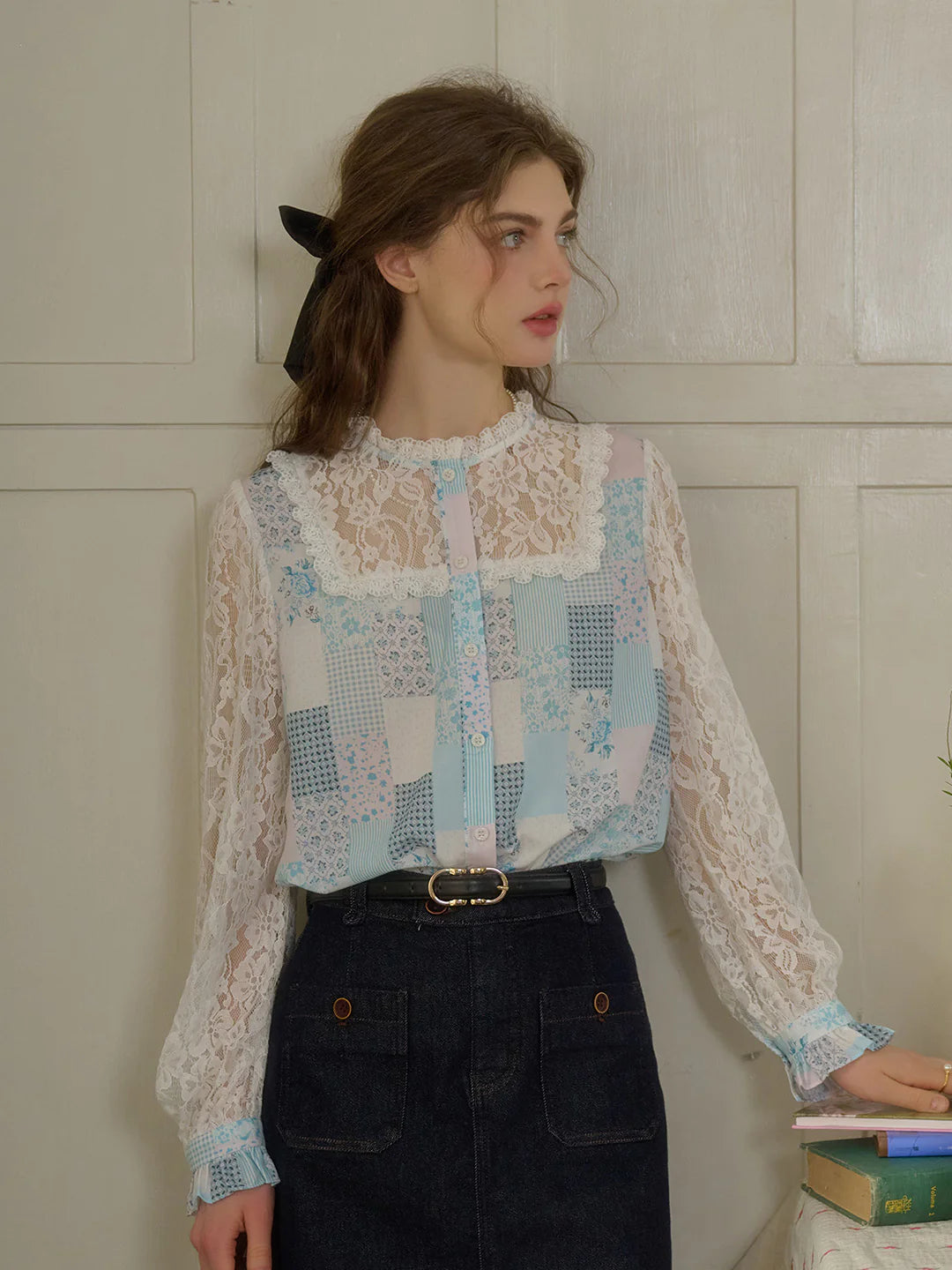 Vivienne Lace Collar Patchwork Blouse