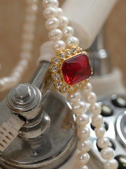 Macaron Pearl Red Necklace