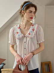 Alessandra Peter Pan Collar Embroidery Blouse