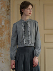 Reagan Bow Lace Contrasting Houndstooth Blouse