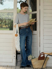 Aika Round Neck Striped 100% Cotton Top