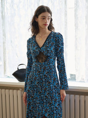 Kenna V-neck Hollow Lace Paneling Irregular Hem Dress