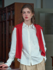 Daphne Simple Lapel Waist Blouse - White