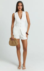 Longline Linen V Neck Back Tie Vest Top in White