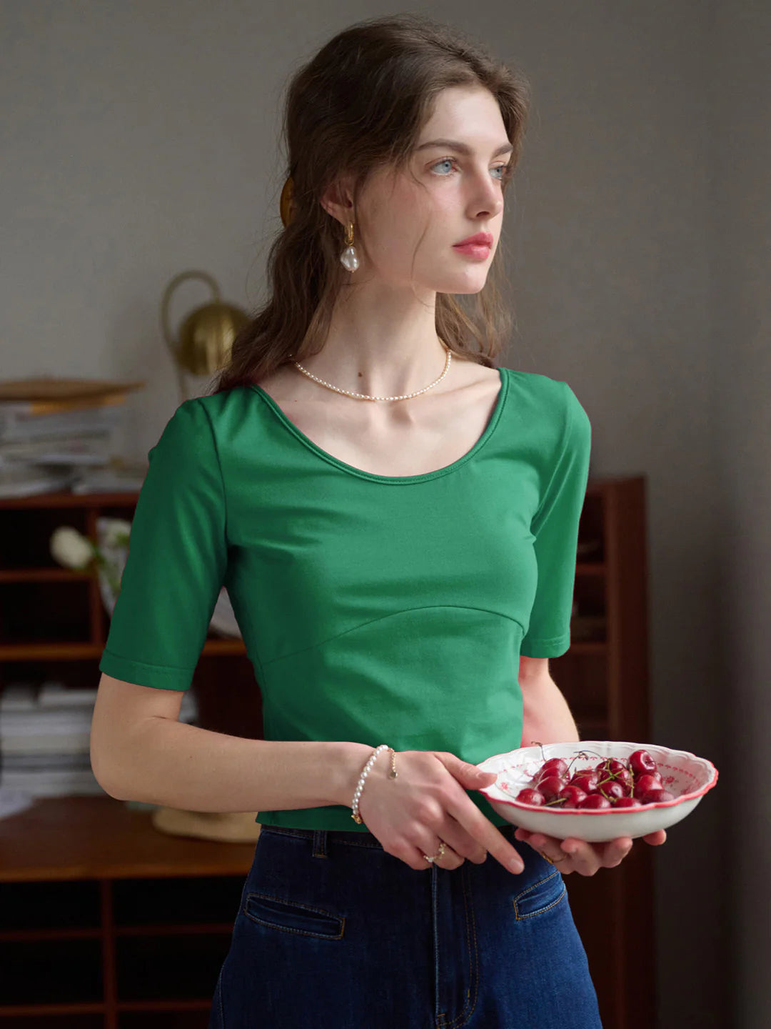 Indigo Round Neck Knit Top - Green