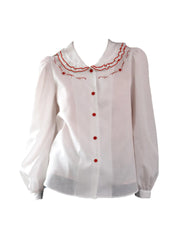 Maren Peter Pan Collar Floral Embroidery Blouse - White