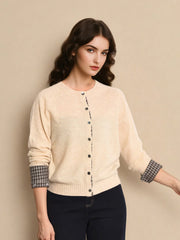 Ariyah Round Neck Plaid 100% Wool Cardigan