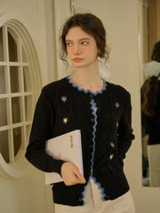 Quincy Standing Collar Colour-Crossing Lace Embroidery Cardigan