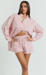 Oversized Button-Down Long Sleeve Striped Pink Shirt