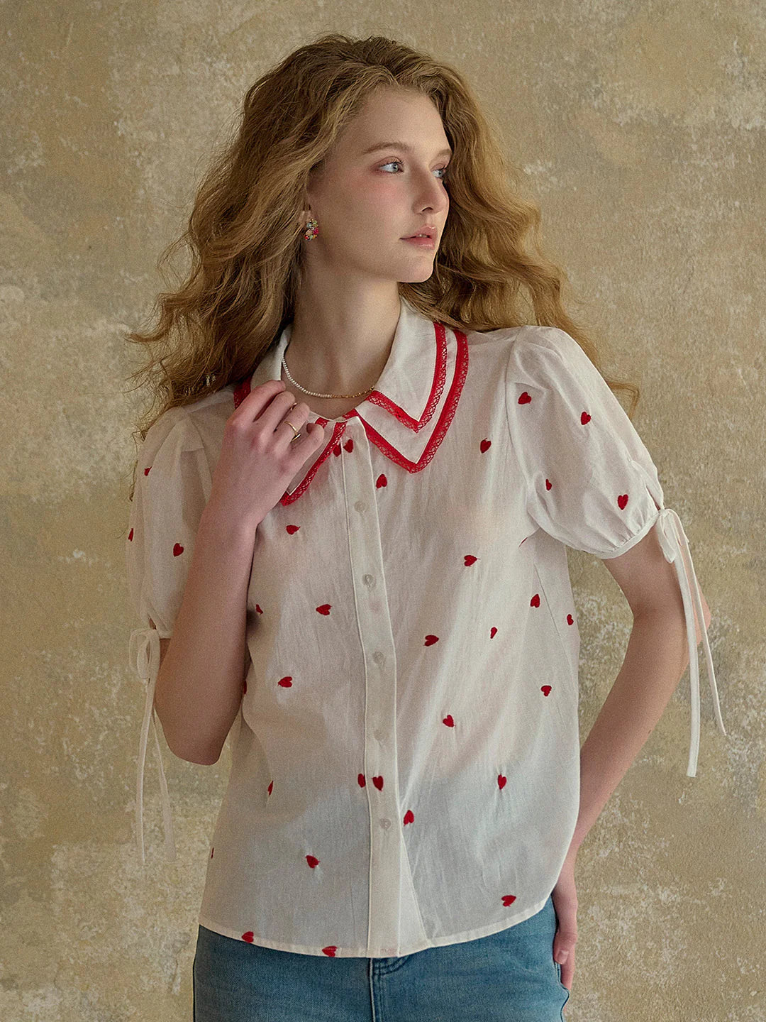 Kelsey Double Collar Embroidery 100% Cotton Blouse