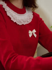 Veronica Round Neck Contrasting Bow Sweater