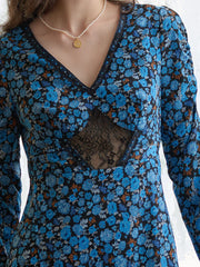 Kenna V-neck Hollow Lace Paneling Irregular Hem Dress