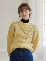 Raina Cable Yellow Irish Knit Wool Sweater