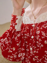 Kairi Square Collar Lace Floral Blouse