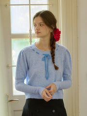Lauren Bow Tie Pullover Bubble Sleeve Sweater