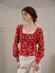 Kairi Square Collar Lace Floral Blouse