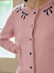 Nyx Round Neck Contrasting Embroidery Bow Cardigan