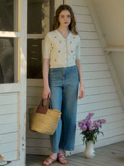 Adelyn Contrast Trim Floral Embroidered Cardigan