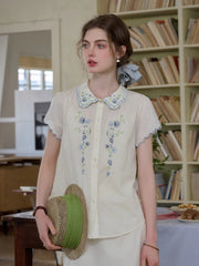 Alora Peter Pan Collar Embroidery 100% Cotton Blouse