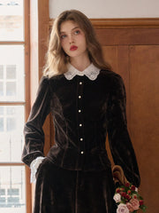 Goldie Peter Pan Collar Velvet Blouse