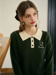 Freya Custom Collar Contrast Color Print Button-Front Blouse